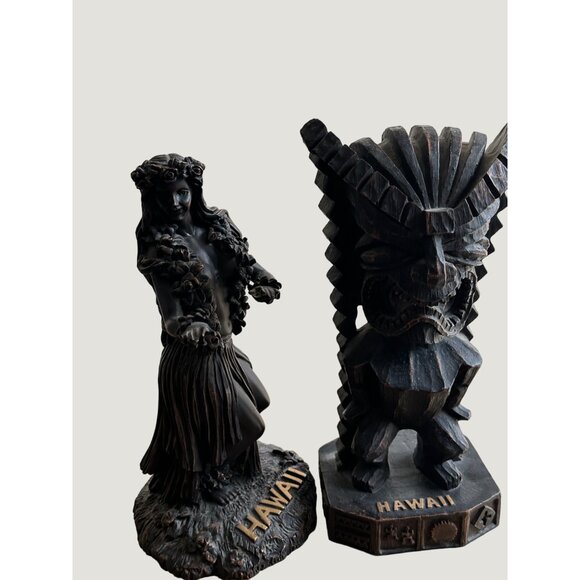 Unbranded Hawaiian Hula Dancer & Tiki God Figurine Set - Wood Look Resin Collect - Picture 6 of 10